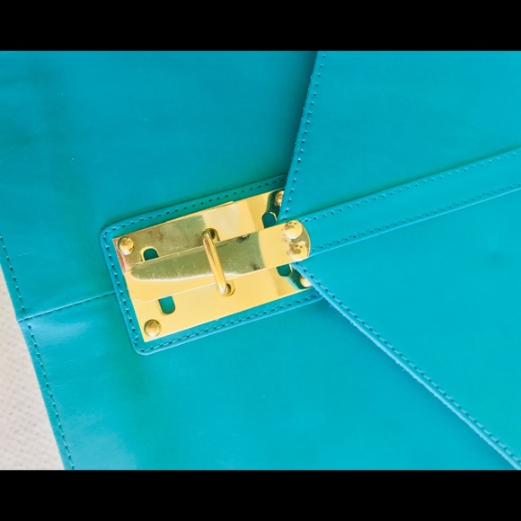 ♥️SOLD♥️ASOS Turquoise Green Leather Clutch Purse - Picture 2 of 4